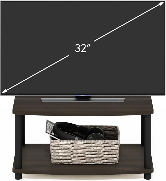 Furinno TURN-N-TUBE TV Riser Stand, 2-Tier Small Elevated No Tools TV Stand, TV Console for TV up to 32 inch, 15.8 x 23.8 x 11, for Living Room, Bedroom, Dark Brown