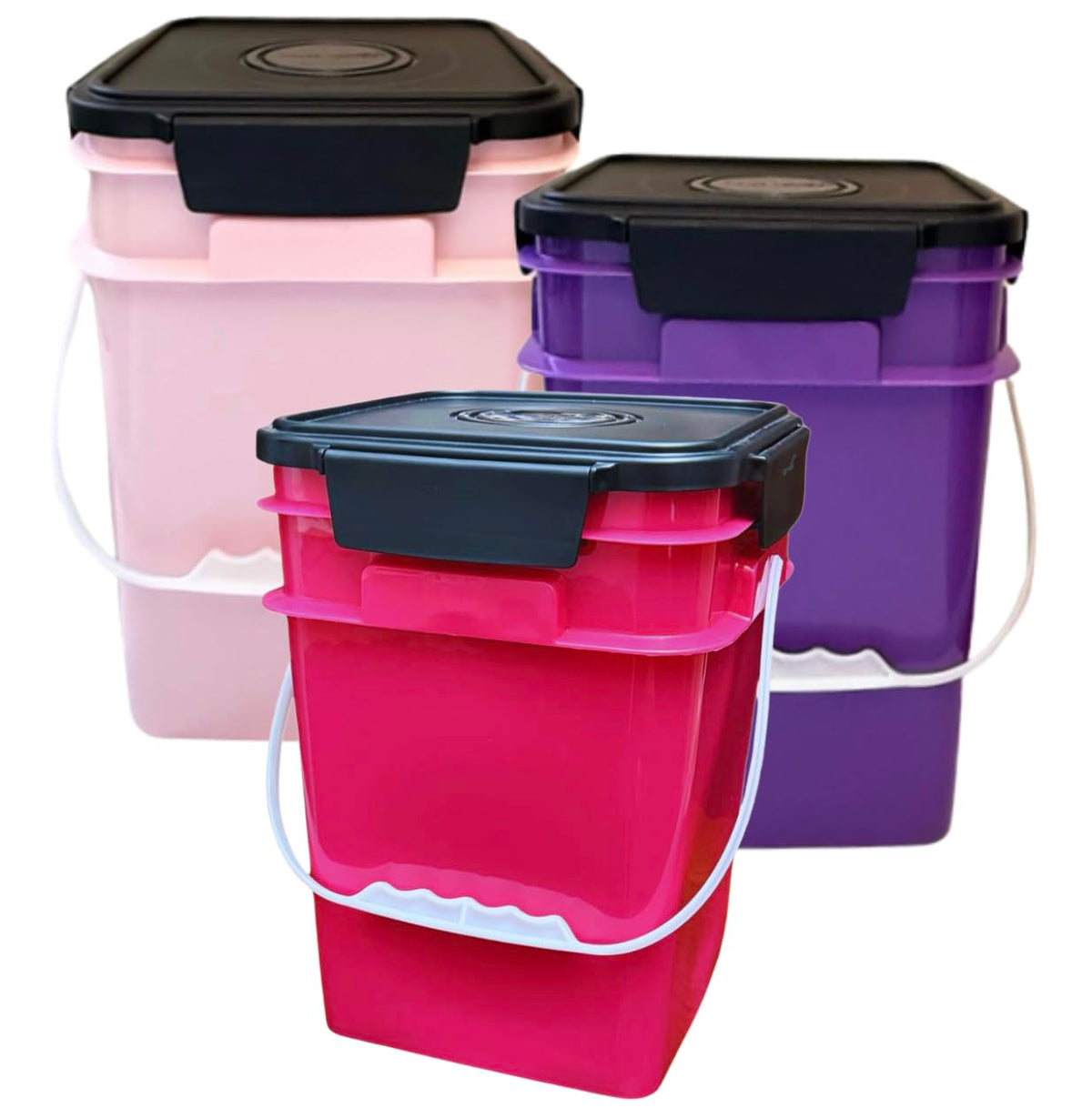 House Naturals 4 Gallon Square Food Grade Bucket Pail with Plastic Handles and Lid (Pack of 3) Made in USA containers (White)