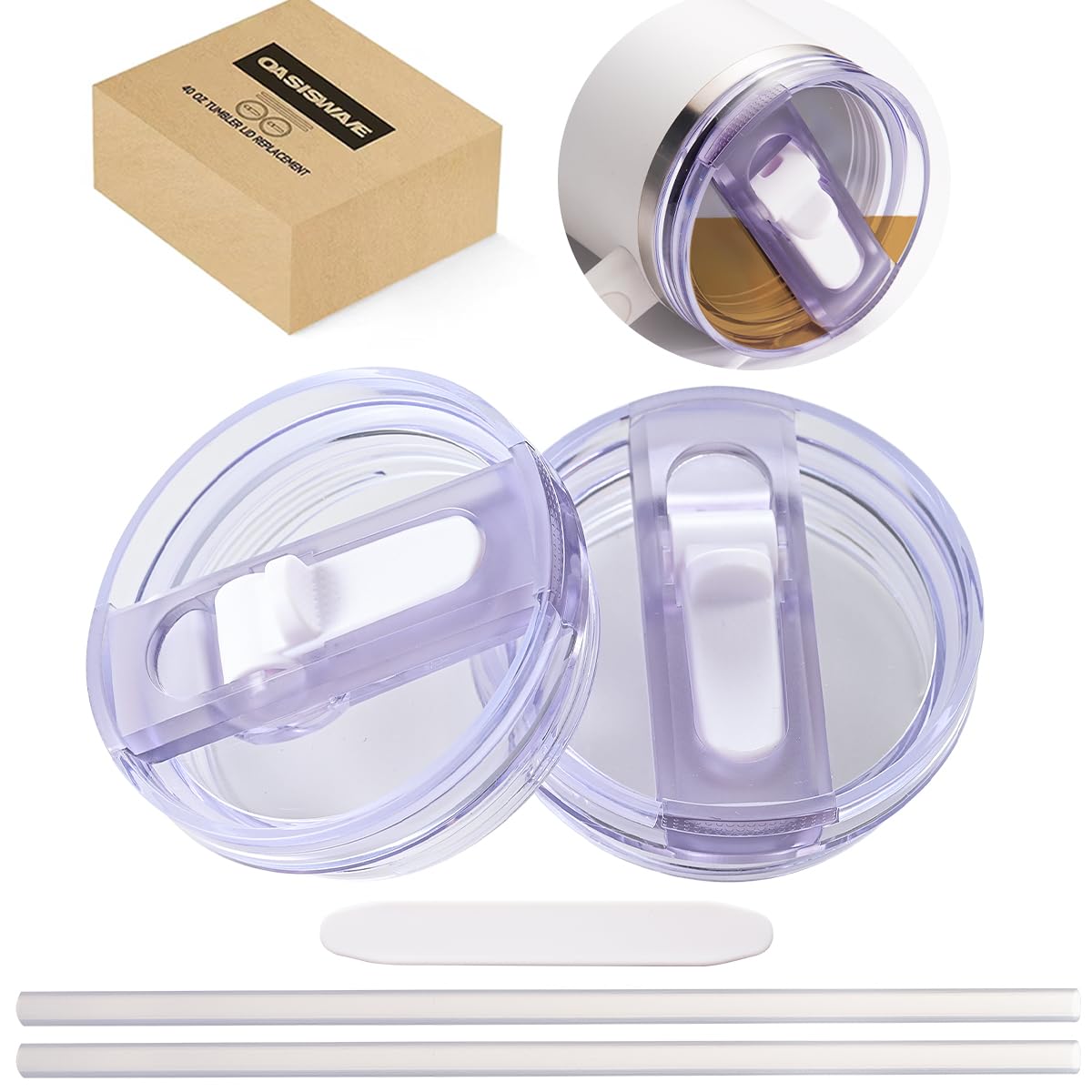 2 Pack Detachable ProTour Lid with Stanley, for Stanley Lids 40 oz Leakproof, 40oz Flip Straw Lid for Stanley, for Stanley No Spill 40 oz Tumbler Lids, Cup Accessories for Stanley (Clear and white)