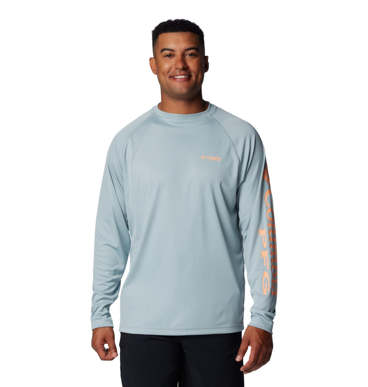 Columbia Men's PFG Terminal Tackle Long Sleeve Fishing Shirt, Crushed Blue/Bright Nectar Logo, 2X Tall