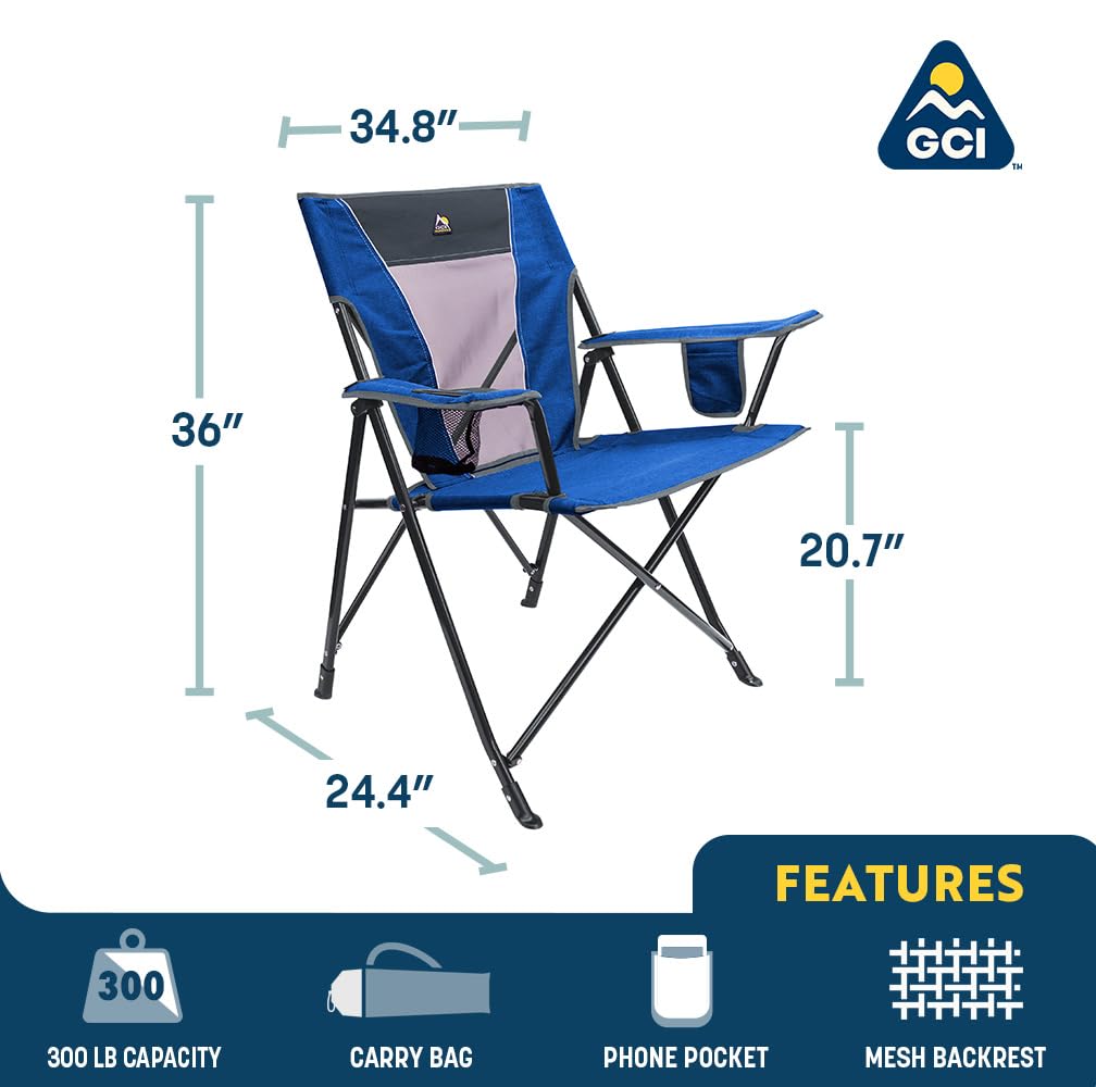 GCI Outdoor Comfort Pro Camping Chair | Collapsible Folding Chair with Durable Armrests, Drink Holder & Portable Carry Bag — Heathered Royal