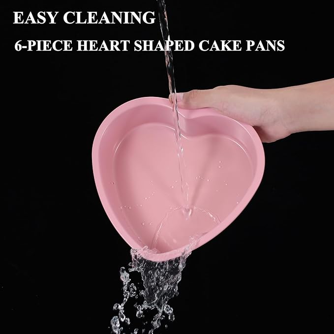 AVSQUINE 7 & 4 Inch Heart Shaped Cake Pans Set of 6, Pink Carbon Steel Baking Pans Set, Nonstick Heart Cake Mold for Baking, Small Cake Pans, Bakeware Sets for Valentine's Day Wedding