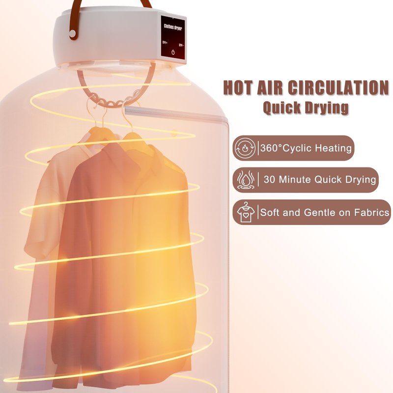 Portable Clothes Dryer, 600W Compact Foldable Mini Dryer Machine with Adjustable Timer, Quiet Fast-Drying Electric Travel Clothes Dryer for RV, Apartment, Home, Hotel Room