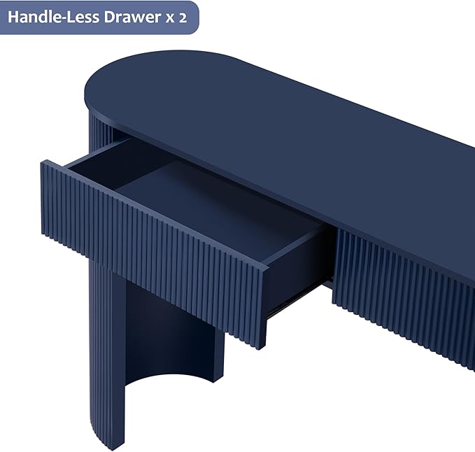 Modern Fluted Console Table 54-Inch Oval Entry Sofa Table with Storage Drawers for Living Room Entryway Hallway Furniture, Navy