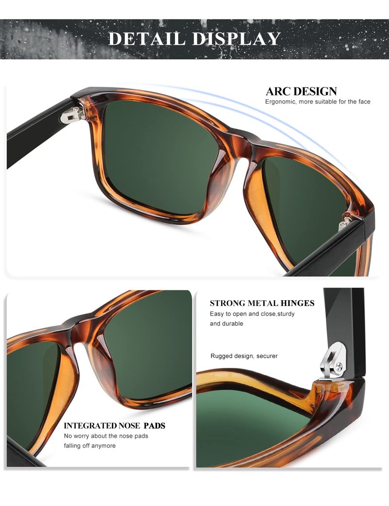 KALIYADI Sunglasses Men Polarized Sun glasses for Mens Womens Classic Matte Black Frame UV Protection 3pack (Black & Green & G15)