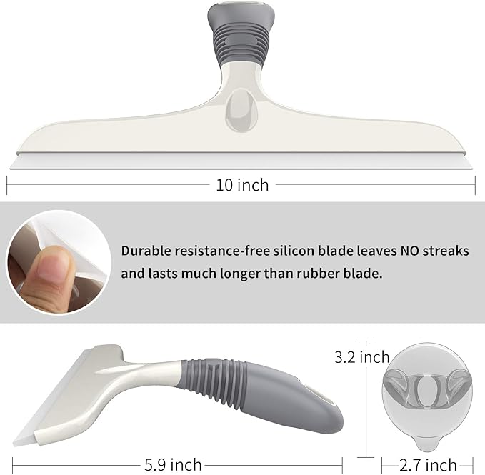 MR.SIGA Silicone Squeegee for Shower Doors, 25 cm/10 inch, White & Gray