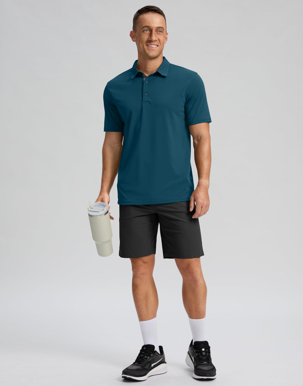 Men's Golf Shirts Dry Fit Moisture Wicking Performance Short Sleeve Collared Polo Shirts for Casual Tennis Bussiness (Reflecting Pond, XXL)