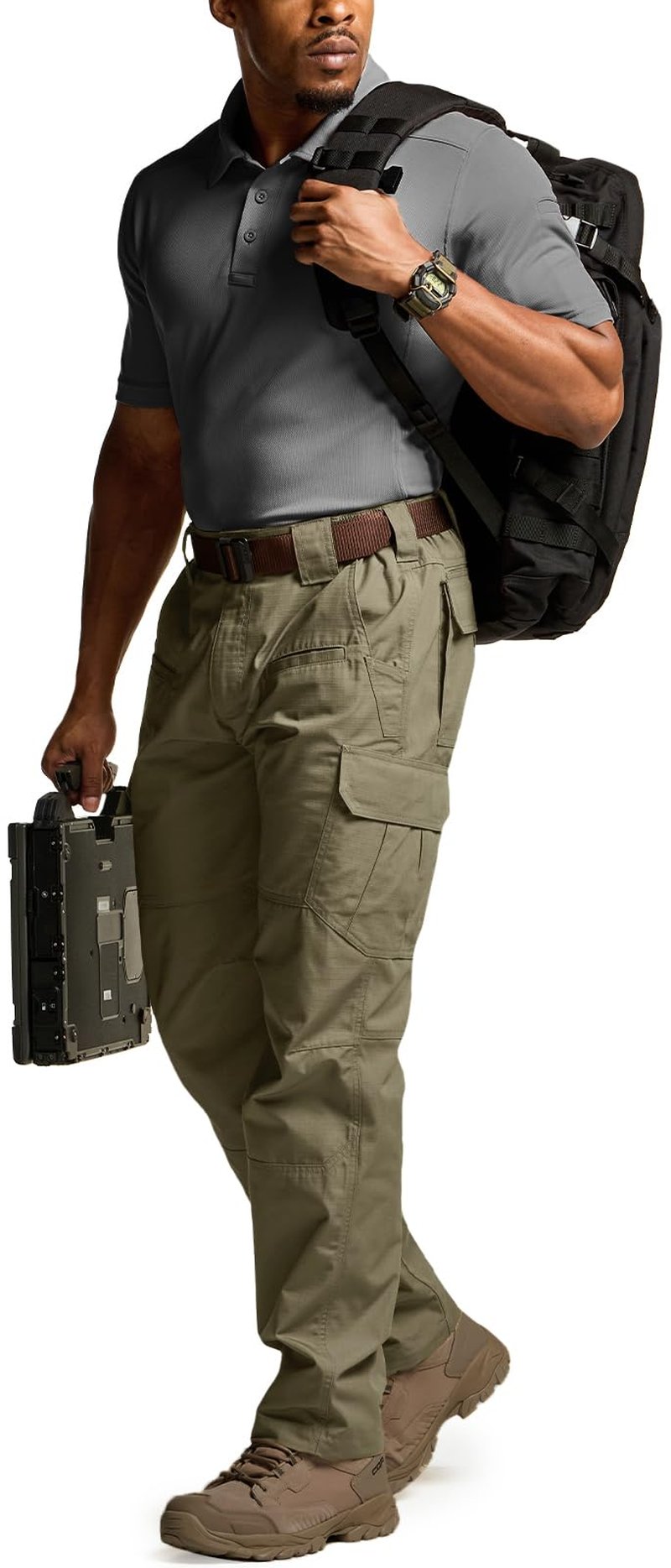 CQR Men's Tactical Pants, Water Resistant Ripstop Cargo Pants, Lightweight EDC Work Hiking Pants, Outdoor Apparel, Raider Soil Green, 34W x 30L