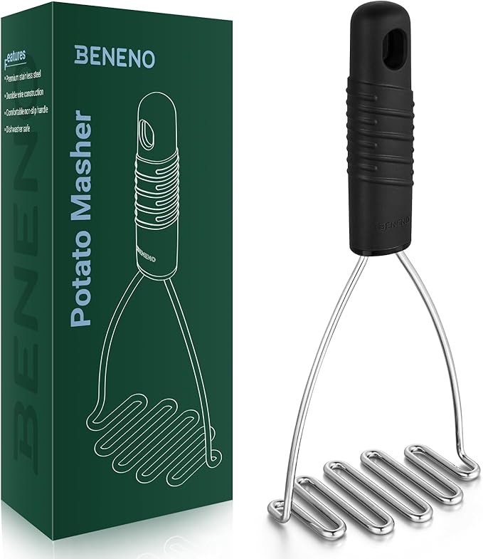 Beneno Ergonomic Soft Grip Stainless Steel Potato Masher, Black