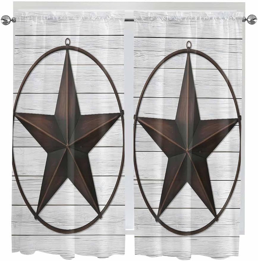 Vintage Farm Western Star Window Valance Curtains, 2 Panel