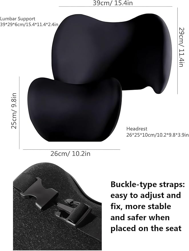 Car Headrest & Lumbar Support Cushion Ergonomic Car Seat Neck Back Rest Pillows Orthopedic Memory Foam Head Rest and Lower Lumbar Support Pillow Set Backrest Driving Seat Office Chair Support (Pink)