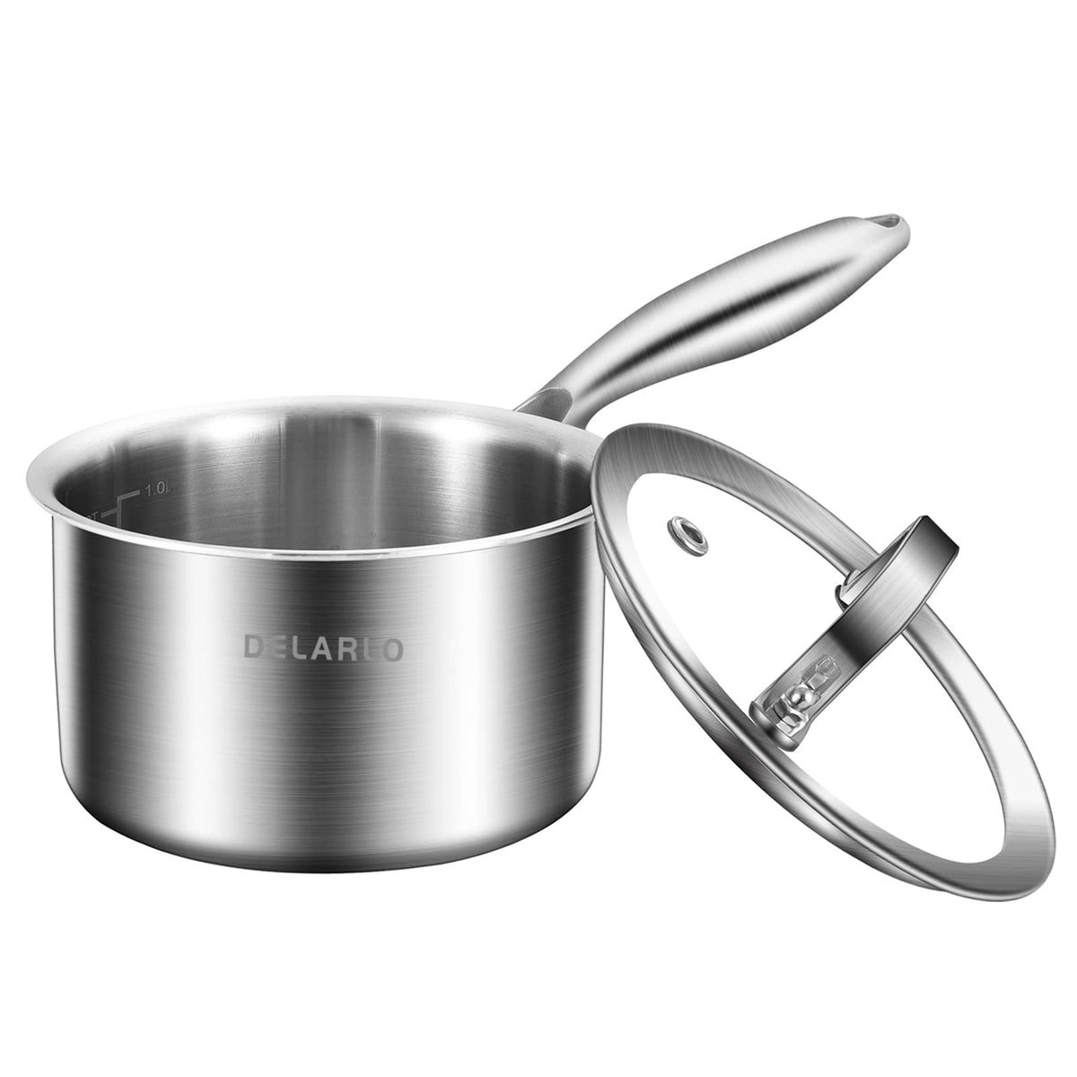 DELARLO Full-body Clad Tri-Ply Stainless Steel 3 Quart Saucepan with Lid