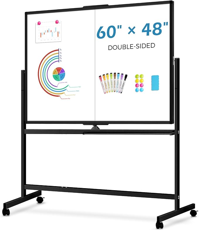 Rolling Dry Erase Board, 60" x 48"Double-Sided Mobile Whiteboard with Stand Large Dry Erase White Board on Wheels for Office, Classroom & Home
