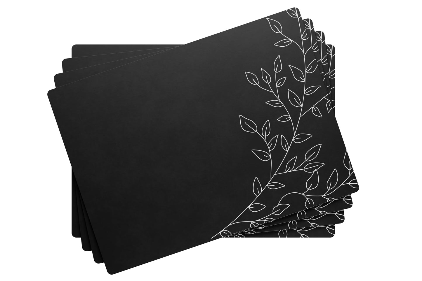 Royalty Art Black Boho Placemats, 4 Pc. Set, Non-Slip Cork Backed, Wipeable Heat Resistant Surface for Kitchen and Dining Table Protection, Cute Floral Pattern for Farmhouse or Rustic Decor