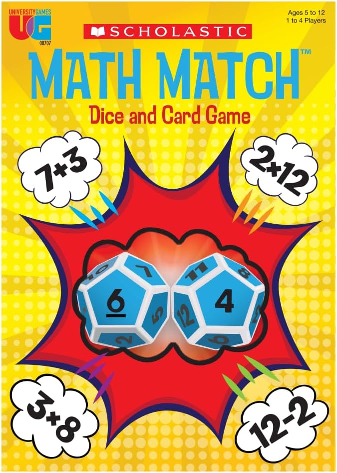 University Games, Scholastic Math Match Travel Dice Game, Mathematics Reinforcement Game for Kids, for 2 or More Players Ages 5 and Up