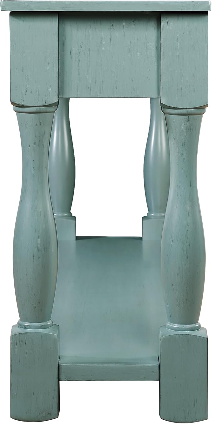 LKTART Solid Wood Console Table for Entryway,Long Sofa Table with 3 Drawers for Hallway,Foyer,Entry,Easy Assembled (63" Retro Green)