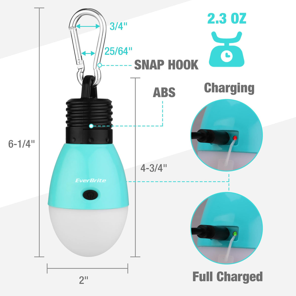 EverBrite Rechargeable Camping Light, Portable Tent Lantern,3 Lighting Modes, Hanging Tent Light Bulbs with Clip Hook for Hiking, Fishing, Backpacking, Emergency and More-Blue