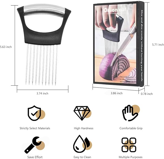 Zemcxney Stainless Steel Onion Holder for Slicing, Lemon Slicer Onion Cutter, Vegetable Cutter for Potato and Tomato, Avocados, Eggs, Food Slicer Assistant Tool for Fruit and Meat