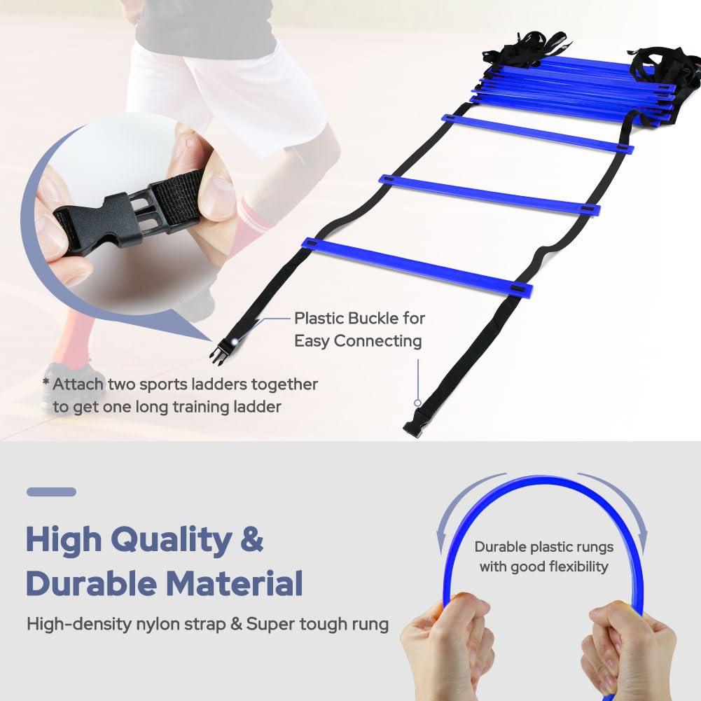 GHB Pro Agility Ladder 2 Pack Agility Training Ladder Speed 12 Rung 20ft with Carrying Bag (Blue)