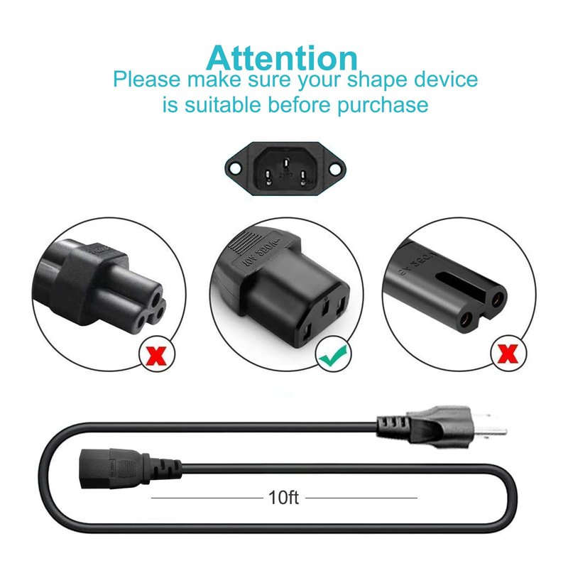 10Ft 3 Prong AC Power Cord TV Universal Treadmills Cable for Computer Monitor, Horizon Fitness Treadmills, Superfit, BowFlex, Sole E35 E55 F63 F80,Goplus, Walking Pad Treadmill Charger Replacement