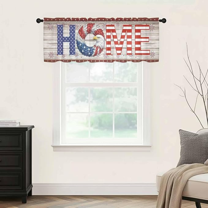 4th of July Sheer Valances for Windows 54"x18", Light Filtering Kitchen