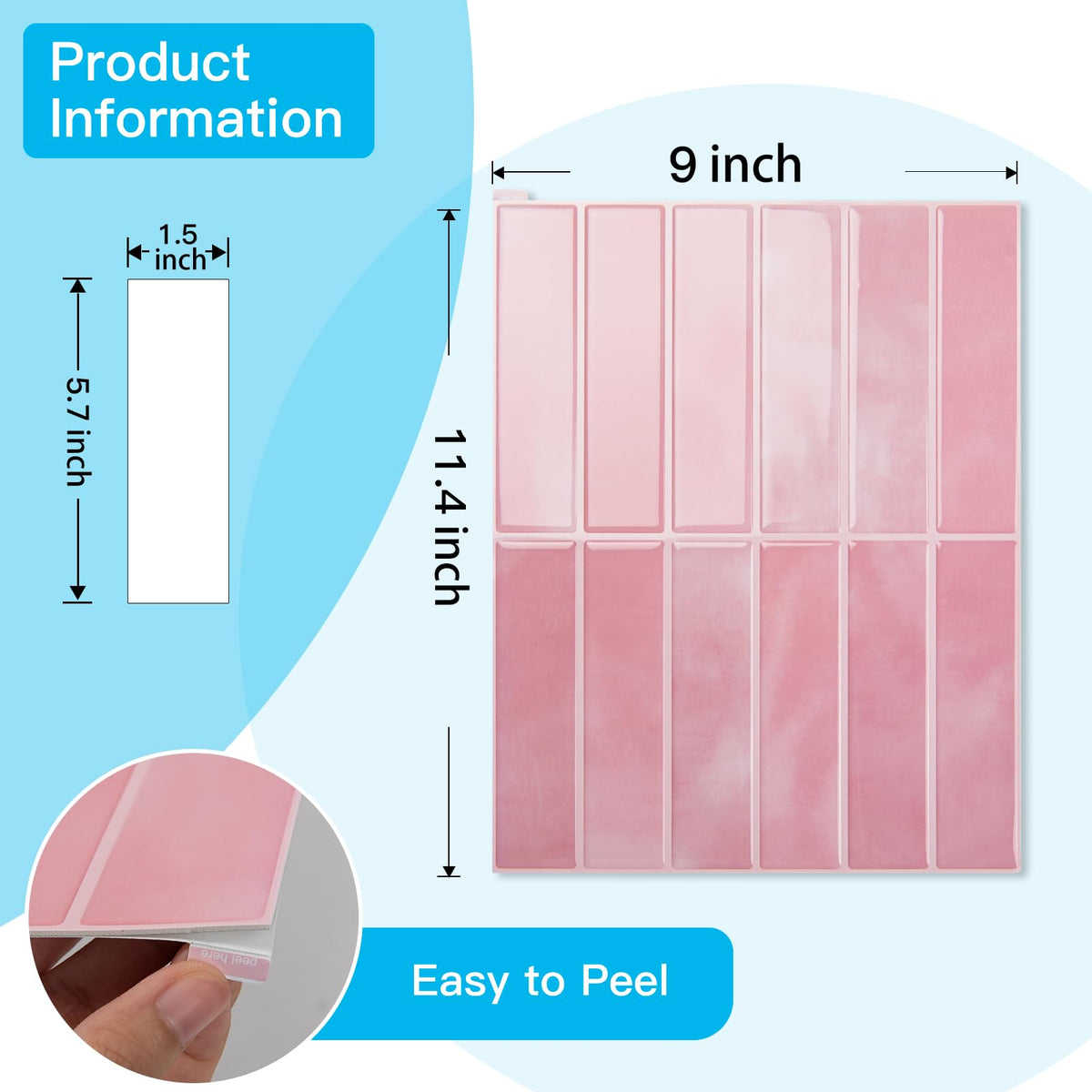 Art3d 11.4 x 9 Inch Heavy-Duty Peel and Stick PVC Backsplash for Home Décor, 10-Pack PVC Wall Tiles for Kitchen Countertop, Pink Marble