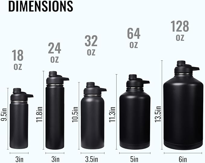 24 oz Insulated Water Bottle with Handle, 304 Stainless Steel Water Bottles with Wide Mouth, Double Wall Vacuum Sports Water Bottle, BPA Free, Keep Cold and Hot, Black/Gray