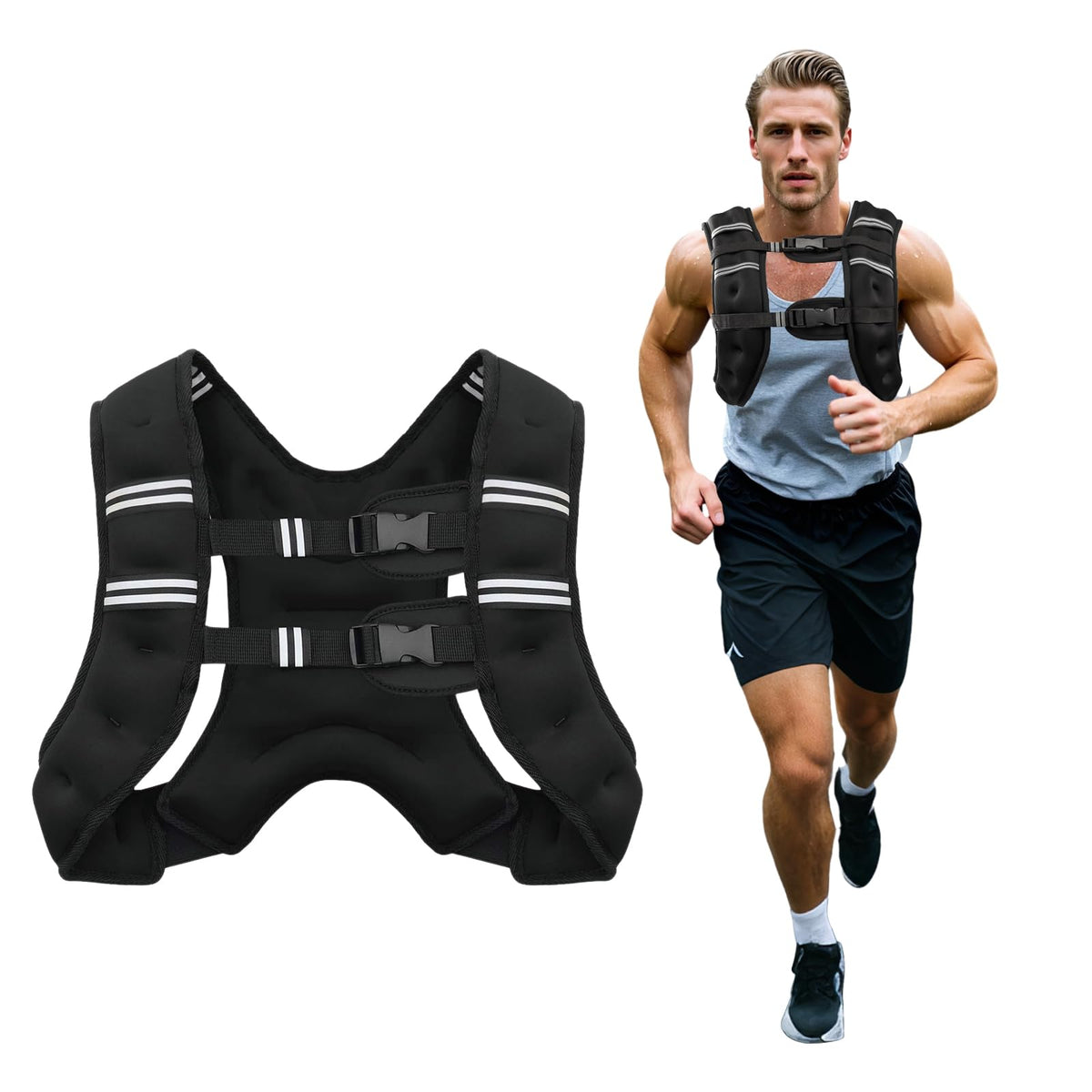 Poudee Weighted Vest, 30LB Weight Vest for Men Women, Body Weight Vests Adjustable with Reflective Stripe for Strength Training, Running, Training Workout, Jogging, Walking - 30LB