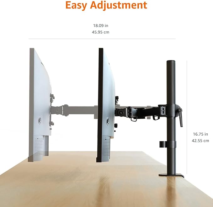 Amazon Basics Adjustable Single Computer Monitor Desk Mount Arm, Holds up to 32" and Ultrawide Monitors, Black
