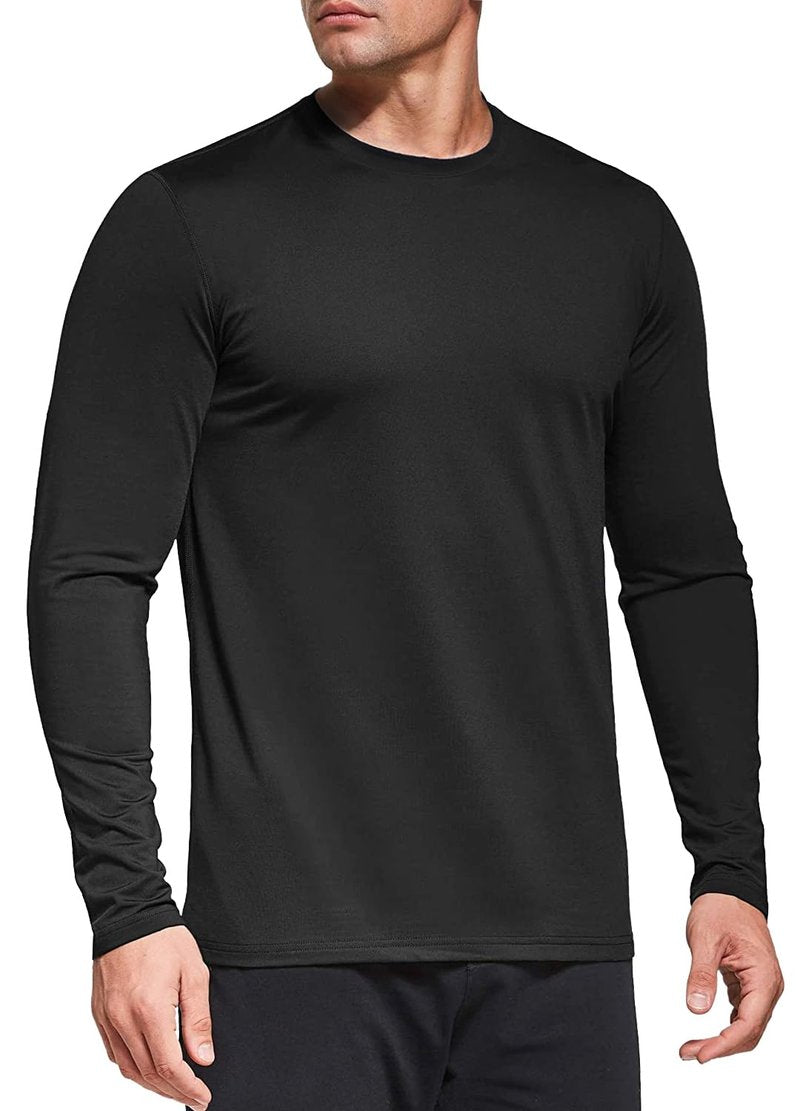 1 Pack Long Sleeve T Shirts for Men Dry Fit Moisture Wicking Long Sleeve Shirts Athletic Workout Shirts for Running Black-L