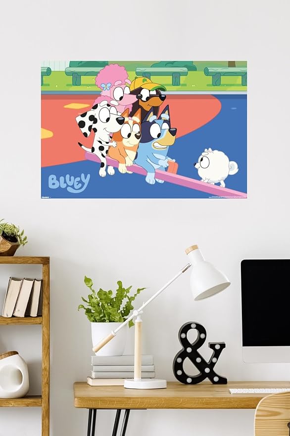 Bluey (2018) - Bluey and Friends See Saw Fun Wall Poster, 34L" x 22.4W", Premium Poster & Mount Bundle