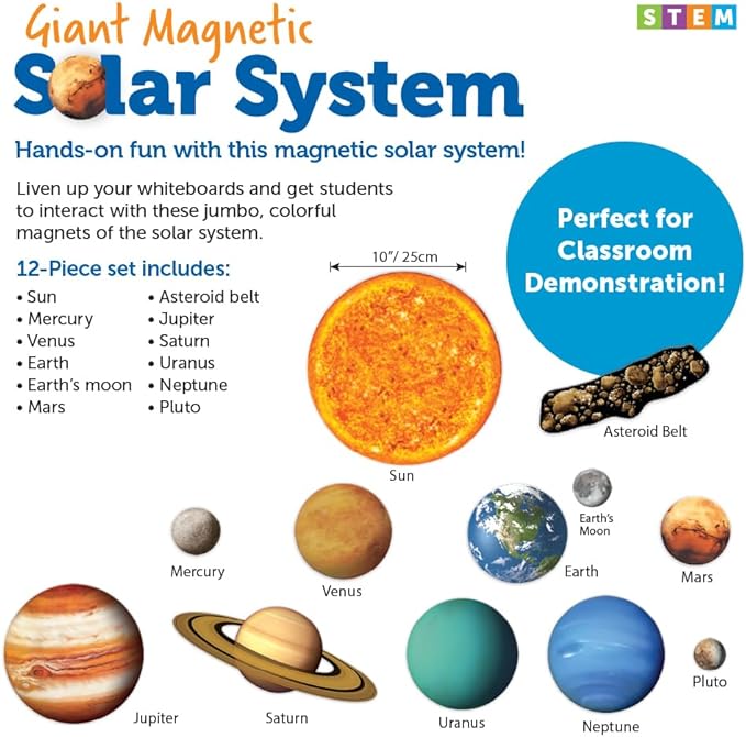 Learning Resources Giant Magnetic Solar System - STEM Planets, Earth and Sun Model, Astronomy Gifts, Montessori Science, Teacher Supplies, Space Classroom Must Haves, Educational Activity