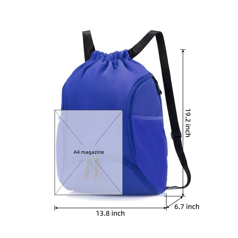 Valleycomfy Sports Gym Bag Drawstring Backpack with Shoes Basketball Bag and Two Water Bottle Holder,Sapphire Blue