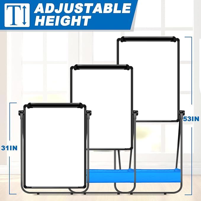 Dry Erase White Board with Stand Double Sided 28"X20" Magnetic U Standing Easel Whiteboard, Height Adjustable & 360° Rotation Portable White Boards for Classroom, Home & Office