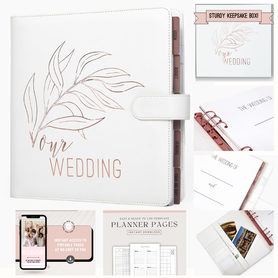 Wedding Planner Book and Organizer for Bride - Perfect Engagement Gift for Newly Engaged - Future Mrs Wedding Planning Binder with Rose Gold Accents, Tabs, Checklists - Bride to Be Gift