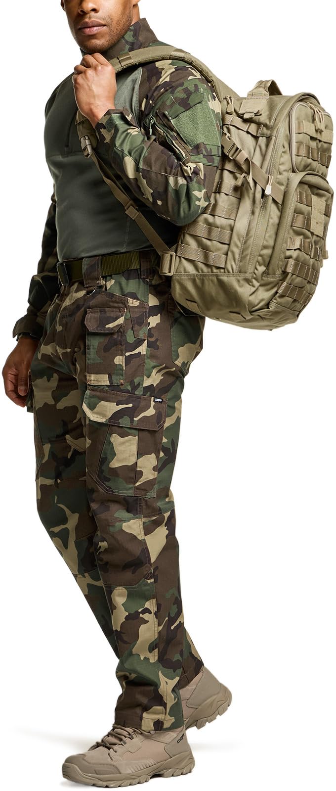 CQR Men's Tactical Pants, Water Resistant Ripstop Cargo Pants, Lightweight EDC Work Hiking Pants, Outdoor Apparel, Duratex Mag Pocket Print Woodland Camo, 30W x 30L