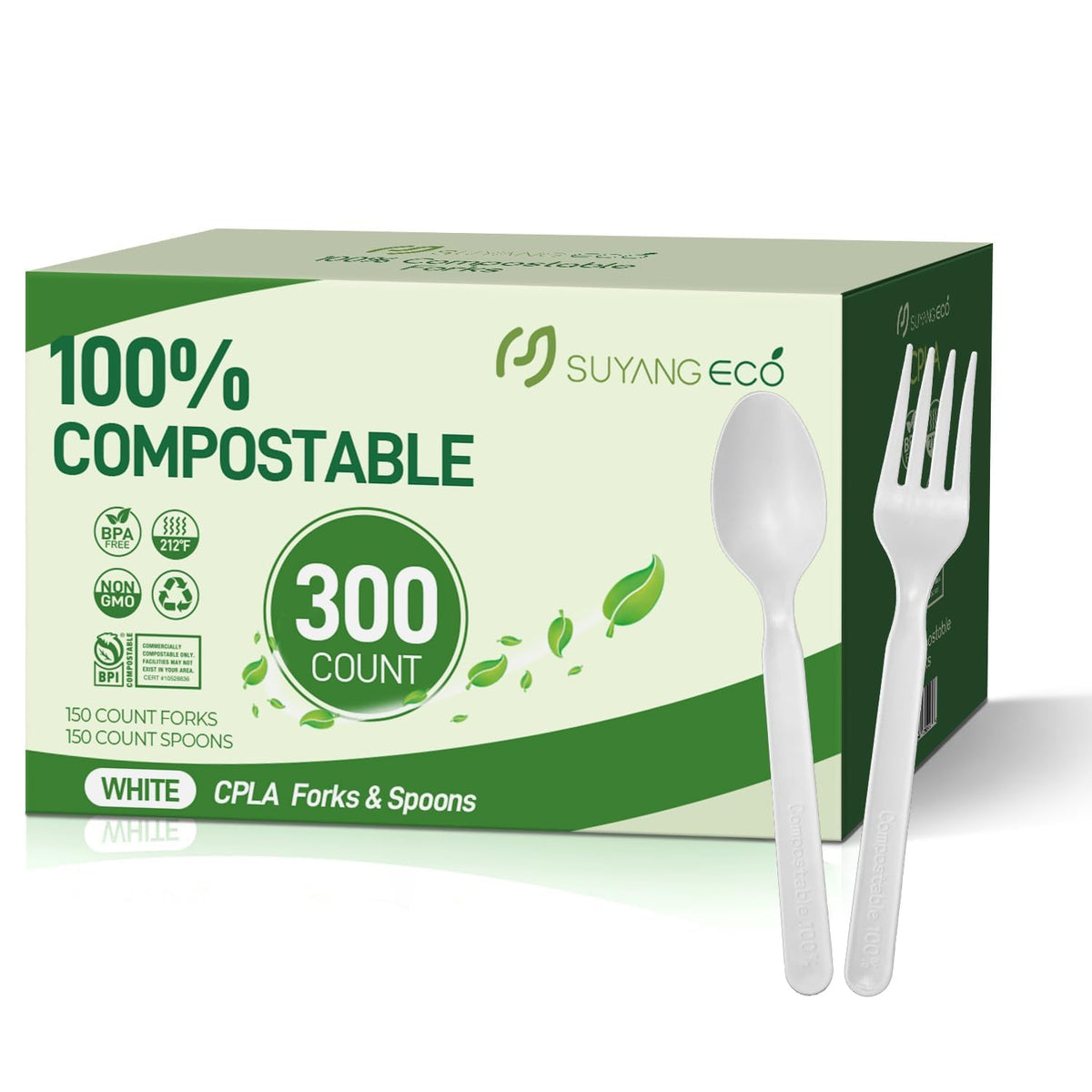300 Count Compostable Forks Heavy Duty Disposable Forks