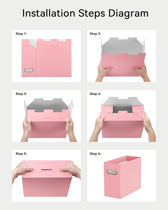 Oterri Cardboard File Organizer Box for Hanging File Folders Letter Size,File Box for Computer Desk,File Cabinet,Working Home,Office,Classroom (Pink, Letter Size - 6 Packs)