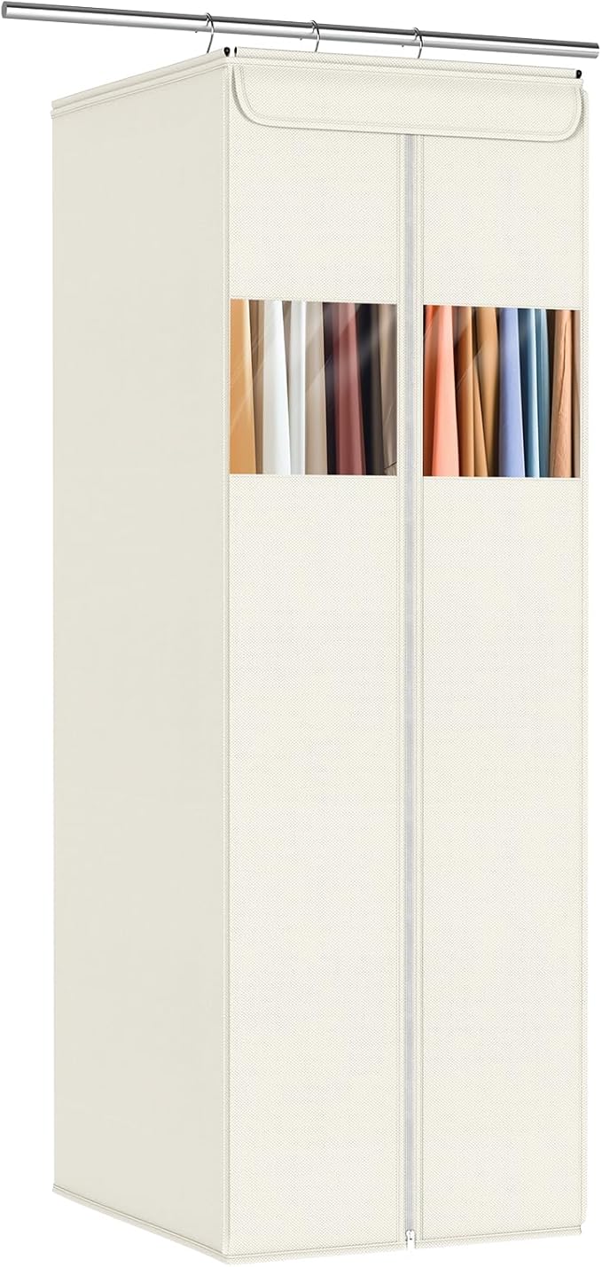 Zilink Large Hanging Garment Bag 54" Garment Bags for Hanging Clothes with Clear Window Space Saving Garment Bags for Storage with Built-in Metal Hanging Rod for Suits, Coats, Dresses
