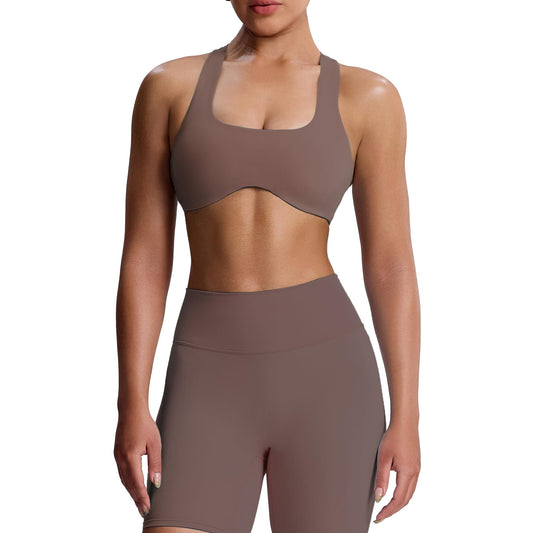 Aoxjox Women's Workout Sports Bras Fitness Define Sculpt Racerback Bra Yoga Crop Tank (Fudge Coffee, X-Small)