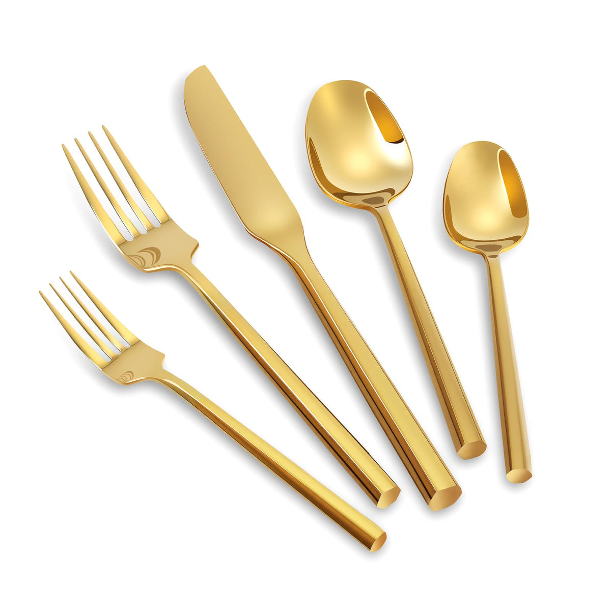 Kelenfer Gold Silverware Set with Hexagon Handle 30 Pieces Service for 6