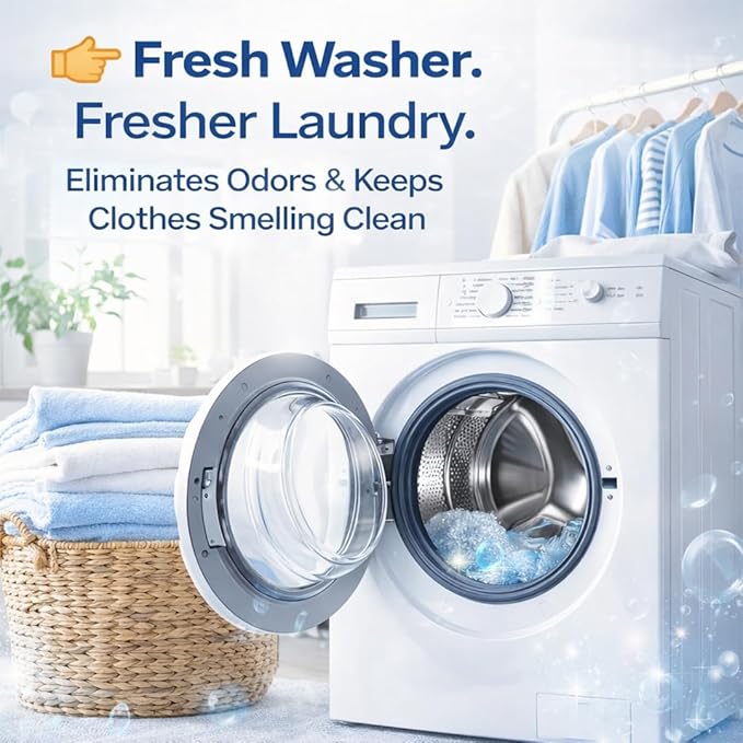 Washing Machine Cleaner Descaler Tablets 24 Pack – Deep Cleaning for HE Front Load and Top Load Washers – Septic Safe Eco Friendly Deodorizer for Drum and Tub Seal