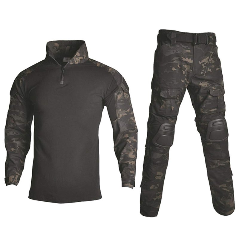 HARGLESMAN Mens Combat Suits Military Uniforms Army BDU Tactical Sets Shirts Pants Comfortable Breathable Snug Fit Training Airsoft Paintball Apparel Gear,Black Camo US XS,CN M