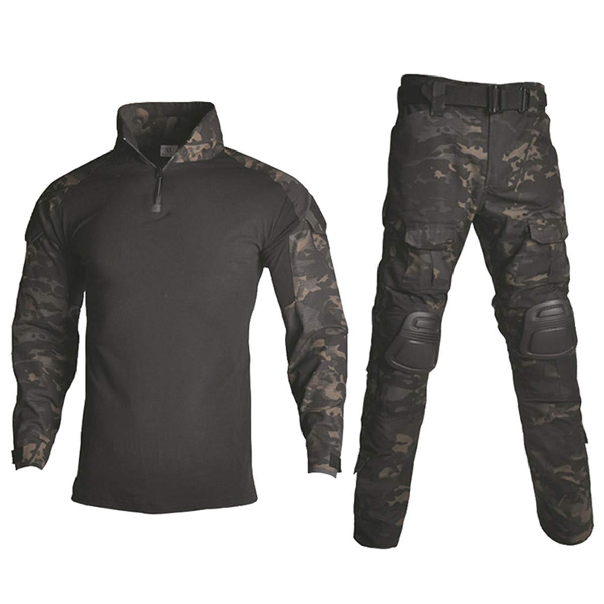 HARGLESMAN Men's Tactical Military Suits Long Sleeve Fitting Amry Uniforms Combat Shirt and Pants with Knee Pads