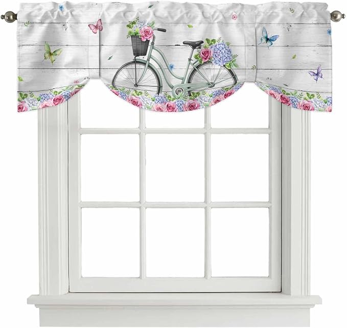 Spring Tie Up Valance Curtains for Windows, Kitchen Curtains Window Shades