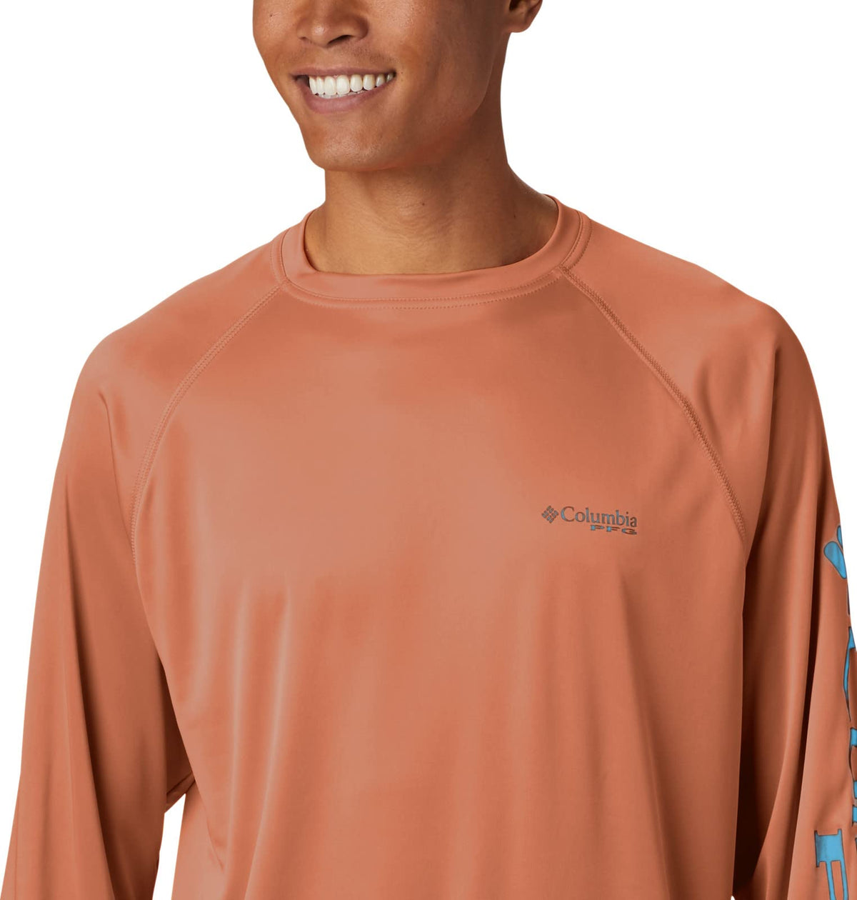 Columbia Men's Terminal Tackle Long Sleeve Fishing Shirt, Island Orange/Spring Blue Logo, Large