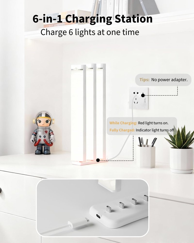 Rihvy 3 Packs Under Cabinet Lighting with Charging Station 8 Inches, Motion Sensor Light Indoor Rechargeable, 3 Color Dimmable Closet Light, USB Led Stick on Under Counter Lights for Kitchen Pantry