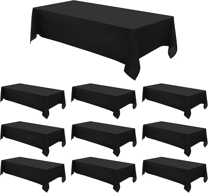 Rectangle Tablecloths 90x132 Inch 10 Pack Black Tablecloth for 6ft Washable Decorative Linen Polyester Table Cloths for 8ft Dining Table Banquets Buffet Parties and Wedding