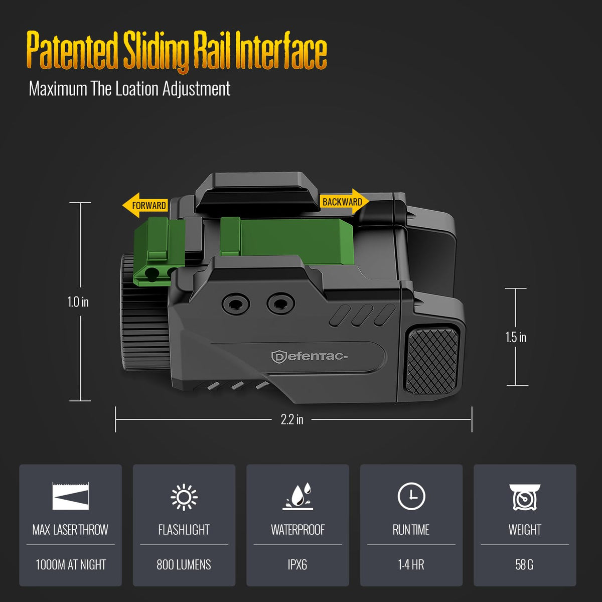 DEFENTAC 800lm Slidable Gun Light with Power Level Indicator
