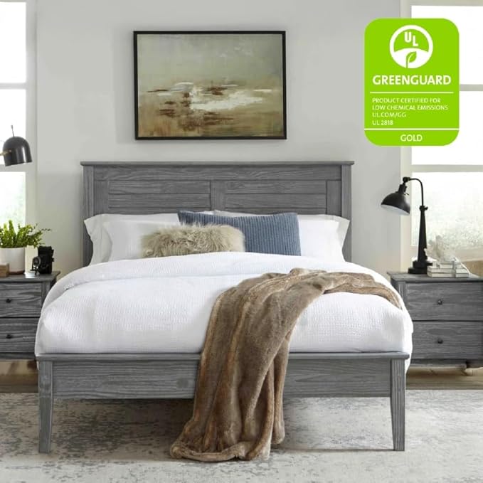 Grain Wood Furniture Greenport Solid Wood Platform Bed, Queen Size, Brushed Grey